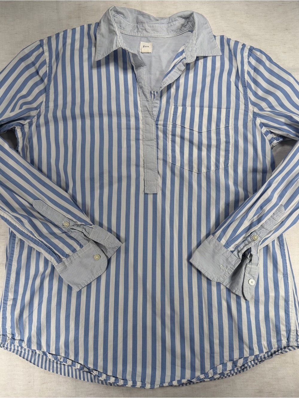 GAP Blue White Striped Woven Collared Button-Up Long Sleeve Shirt Women's S